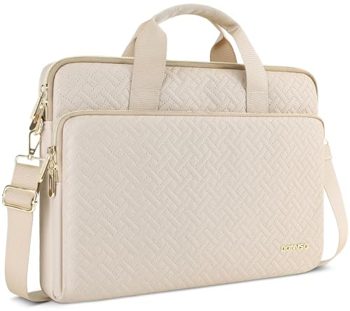 DOMISO Pochette Ordinateur 17 pouces Sacs et Housses pour Ordinateur Portable de Protection Ordi Sacoche PC Portable 17 pouces pour HP ASUS Dell XPS Laptop Notebook,Avec bretelles amovibles,Beige