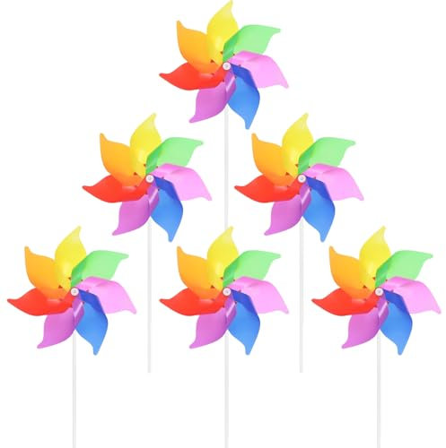 QZKJQDD Vogelabwehr Windrad 6 Stück, Bunt Windrad Balkon Regenbogen, Handgerät Windrad Kinder, Windrad Garten, Geeignet für Garten, Outdoor, Vogelabwehr Windrad Garten für Protect