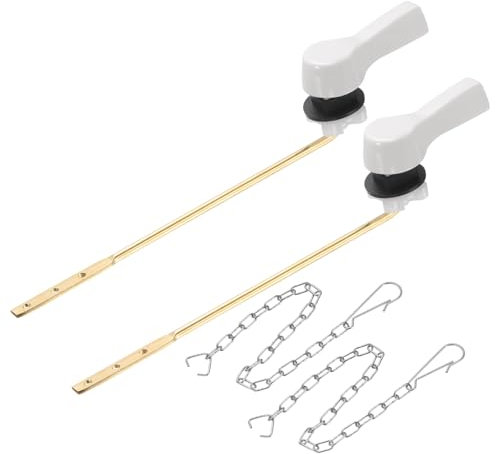 sourcing map Lot de 2 poignées de toilettes universelles avec chaîne, levier de réservoir de toilette, poignée de chasse d'eau, 701 blanc
