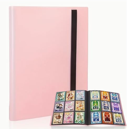 CARDSON Trading Card Binder 9 Pockets - 30 Pages Holding 540 Cards - Side Loading Card Book - Anime Card Binder (Red) (Tea Pink)