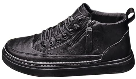 Chaussures en cuir pour homme - Baskets sportives - Semelle plate - Chaussures de randonnée avec fermeture éclair latérale - Chaussures à lacets - Chaussures de sport - Chaussures élémentaires