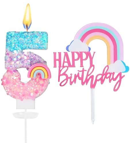 Candeline Compleanno Arcobaleno Numeri 5,Candele Numero Deco Torta,Candelina 5 Anni,Candela di Compleanno Numeriche per Bambini,Decorazioni Compleanni per Ragazze