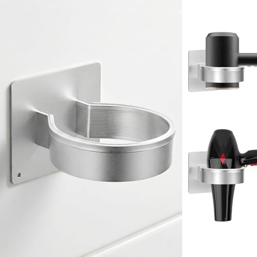 QWORK® Soporte secador sin perforación, porta para secador de pelo autoadhesivo pared, para barberías, hoteles, baños