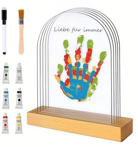 Msiud Marco Huellas Familiares Kit Impresión Manos Pies Bebé Secado Rápido 30s Lavado Fácil Regalo Nacimiento Original Actividad Bricolaje 5 Láminas Acrílicas Con Base Madera