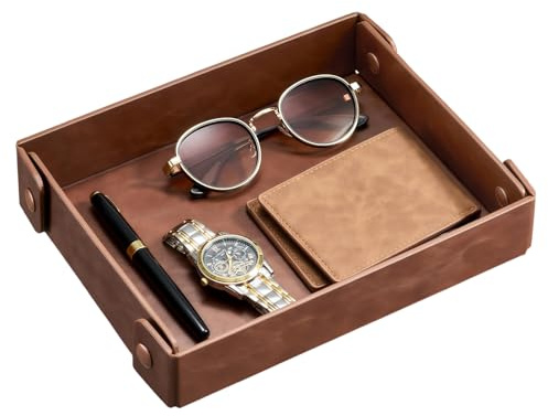 Ceriselle bandeja para llaves, joyero y organizador de EDC para llaves, billetera, relojes y joyas, bandeja de almacenamiento para pasillo y mesita de noche (marrón)