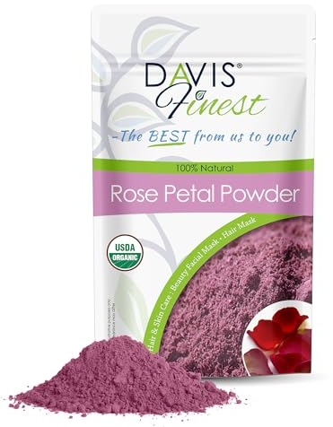 Davis Finest – rosenblad pulver, 100 g – Rosa Damascena – torkade rosenblad för hår- och ansiktsmask, porrengöring, ljusning, exfolierande – organisk, naturlig rodoft för kosmetika, livsmedelskvalitet