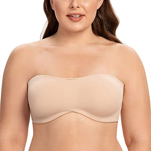 CASOLACE Women's Underwire Bandeau Minimizer Strapless Bras for Large Breasts Pale Nude 38G