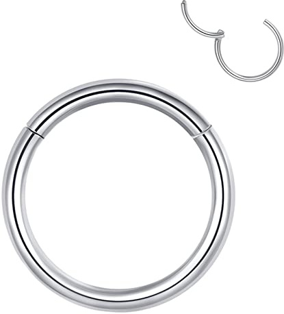 Popuhoops 20g 9mm Hinged Hoop Nose Ring Silver Septum Ring 316L Surgical Steel Hoop 20 Gauge Cartilage Earring Nose Piercing Body Jewelry Helix Daith Tragus Earrings Septum Jewelry Clicker Lip Rings