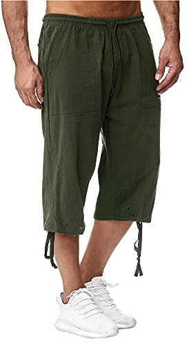 Sprifloral Mens Linen Shorts 3/4 Length Pants with Pockets Drawstring | Lightweight,Comfortable,Loose Fit,Casual Summer Trousers,Beach Vacation Shorts,Yoga Joggers,S-5XL