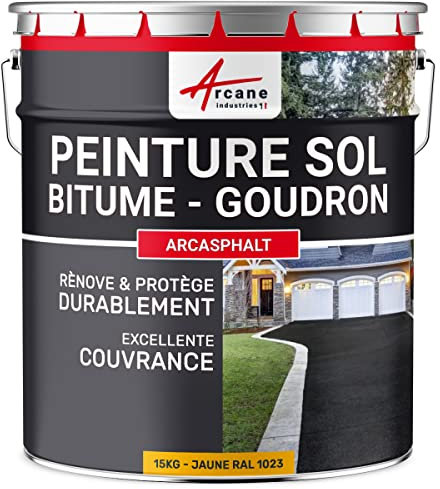 ARCANE INDUSTRIES Peinture, Bitume, Goudron, Asphalte, Macadam, béton, enrobé: Arcasphalt - 15 kg (jusqu'à 30 m² en 2 Couches) Jaune Signalisation - RAL 1023
