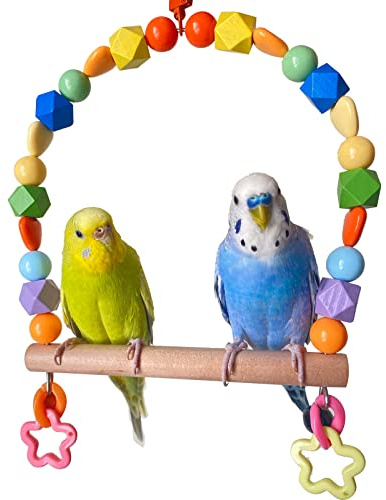 GUANLANT Wooden Bird Swings for Large Parrots, Cockatiel Perch Parakeet Swing Hanging Birdcage Stands Playground Play Gyms Accessories Colorful Beads Climbing Toy for Lovebirds Conures Budgies