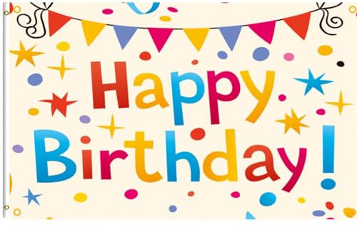 3x5Ft Large Happy Birthday Flag 2 Brass Grommets Party Backdrop Decoration