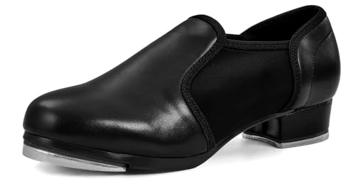 lalaball Leather Tap Shoes Slip On Dance Shoes Black Jazz Shoes for Adult Men, 12.5 M US