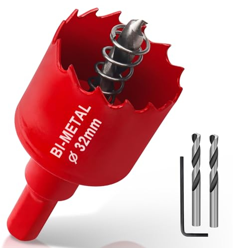 Yeepeo Sega a Tazza 32mm, HSS M42 Bi-Metallica Seghe a Tazza Trapano con Adattatore Esagonale e Punta di Centraggio, Sega Tazza per Legno, Cartongesso, Plastica, 1 pezzo Rosso