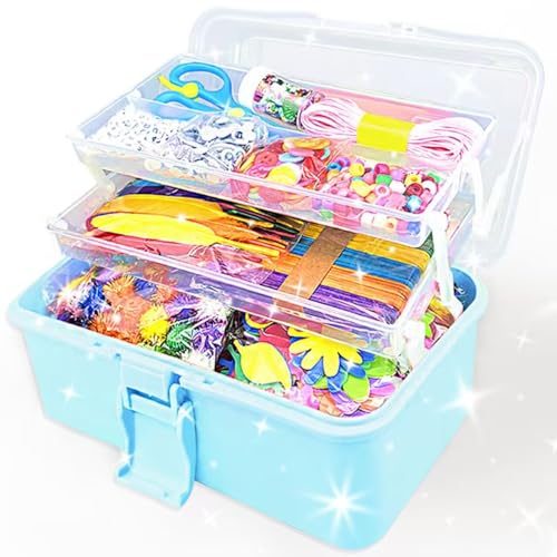 3000Stück Bastelset Kinder DIY Kunsthandwerk Bastelkoffer Bastelbedarf zum basteln Pfeifenreiniger Kulleraugen Perlen Kreativ Scrapbooking Bastelset für Mädchen Jungen 4 5 6 7 8 Jahre Geschenke(Blau)