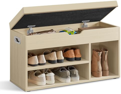 VASAGLE Shoe Bench with Cushion, 3 Compartments, Load Capacity 150 kg
