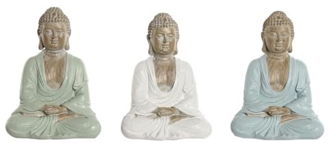 Home ESPRIT Figura Decorativa Blanco Verde Turquesa Buda Oriental 14 x 10,5 x 18,5 cm (3 Unidades)