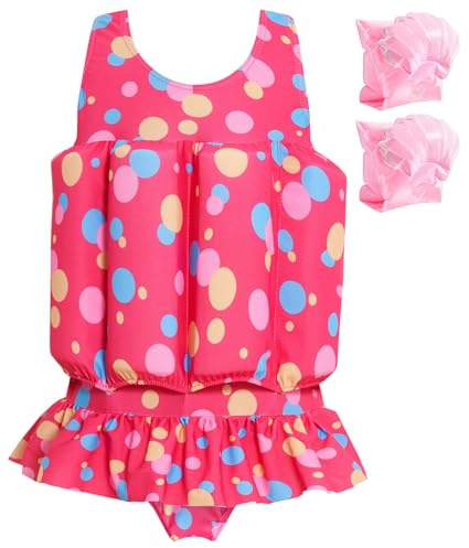 Summshall Costume da bagno intero per bambine con galleggiamento Costume da bagno intero per bambini Gilet da bagno Costume da bagno galleggiante, Rosso, 1-2 Anni