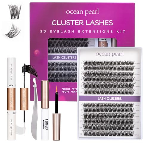 OCEAN PEARL Lot de 144 extensions de cils artificiels 10-16 mm DIY Curl avec pinceau à mascara, colle à cils, applicateurs de cils pour débutants DM01