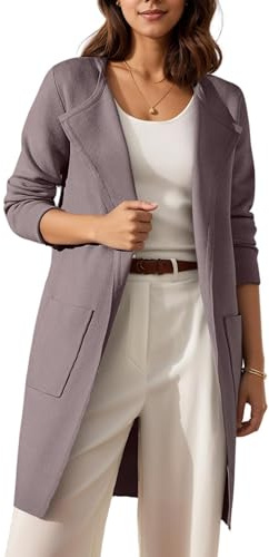 Timuspo Cardigan pour femme - Long devant ouvert - Coatigan - Couleur unie - Cardigan drapé décontracté élégant - Automne Hiver - Manteau en tricot avec poches, marron clair, L