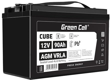 Green Cell AGM 12 V 90 Ah med IP54 batteri fleece blybatteri blybatteri ersättningsbatteri batteribatteri cykelsäker Unbemann Caravan fotovoltaik rullstol solminne solbatteri (12 V 90 Ah)