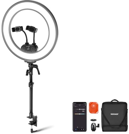 NEEWER RL45B LED-ringsats omkrets 18 tum för mobiltelefon bärbar kamera med telefonhållare, bordsstativ och bollhuvud för videokonferenser webbkamera samtal zoomströmning makeup selfie