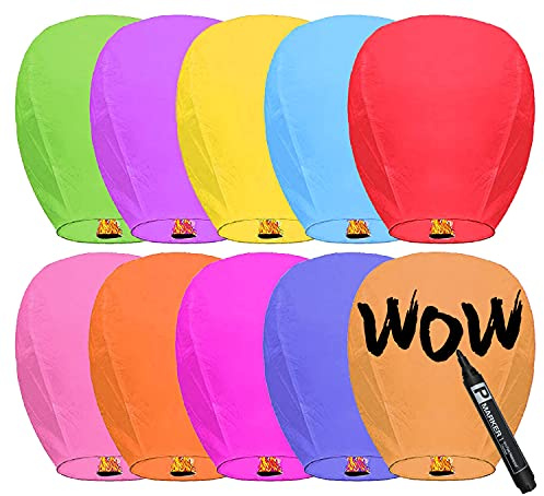 10 Packs Chinese Sky Lanterns to Release, Multi-Colour, Upgraded Quality Memorial Fire Resistant Paper Lantern, ECO Friendly Flying Lanterns in Memory for Parties Supplies and Festivals