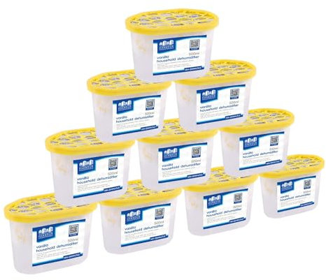 Harbour Housewares Dehumidifier 500ml Pack of 10 - Vanilla - Interior Condensation Moisture Remover Mildew Absorber for Damp, Mould, Kitchen, Caravan, Car, Home, Bedroom, Wardrobe, Garage, Basement