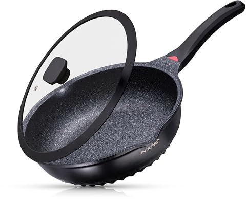 Deep Non-Stick Frying Pan with Lid – 3-in-1 Sauté Pan, Skillet & Mini Wok – GREBLON Ceramic Coating | Induction Hob Safe | Stainless Steel Base |PTFE & PFOA Free (Black, 24 cm)