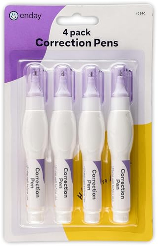 Correction Pen (4 Pack) White Out Pen - 0.2 Fl Oz (7 Ml) Metal Tip Whiteout Pen, White Out pens by Enday