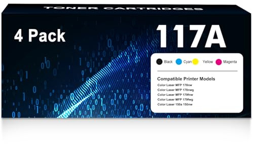 117A MFP 150nw 179fnw Toner Cartridge Compatible for HP 117A 117 4-Pack