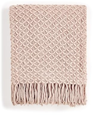 CREVENT Coperta lavorata a maglia in stile bohémien, per divano, sedia, letto, decorazione per la casa, morbida, calda, accogliente, leggera, per primavera, estate e autunno (127 x 152 cm, rosa cipria