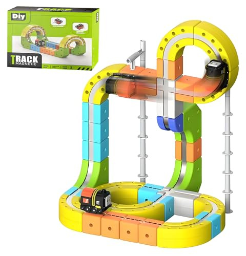 Vulaop Clickrail Juego de Tren Eléctrico con Pista Flexible, Tren Eléctrico con Vías de Acrobacias, Bucles de 360° y Puentes – Juego de Tren Magnético Creativo para Niños, Fomenta la Motricidad y la