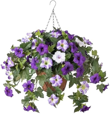 Konstgjorda petunior - motstår blekande färger, 65x40 cm ovikta hängbara växter, utomhusdekor på vårmorgonen, polyestertyg gjorda falska blommor | Yard Faux Blooms för planerare och brudar