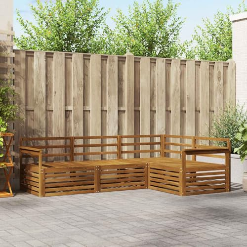 Teenpull Outdoor Sofa Set 4-Piece Solid Acacia Wood Natural Coloured Weatherproof Furniture Set with Lounge Sofa, Corner Sofa and Armrests, Ideal for Garden, Patio and Relaxed Seating Groups