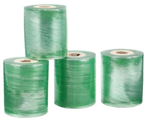 MINAOLULUS Injerto Autoadhesiva en Injertos y Acodos 4 Rollos de Cinta de PVC Verde, Estirable y Transparente para Injertos y Acodos para Árboles Frutales y Nueces