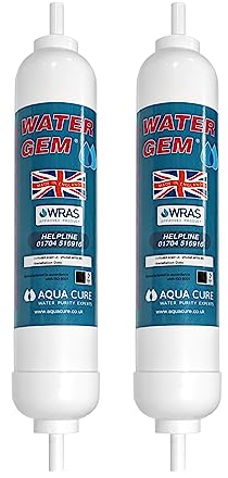Water Gem Under Sink Filter System Replacement Inline Filter | Kitchen Tap Water Filter Cartridge | Universal 3/8 Male Stem Filter for Chlorine, Taste, Odour and Scale (2 Pack)