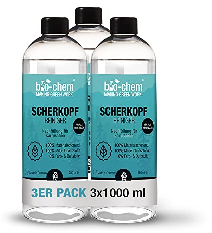 Bio-Chem - Limpiador para cabezales de afeitado 3x 750 ml - Mantenimiento apto para todas las marcas de afeitadoras - Producto de limpieza para hombres y mujeres