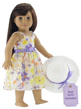 Emily Rose 18 Inch Doll Easter Spring Dress with Hat Chiffon Floral Sundress Outfit – Summer Dress & Matching Hat – Doll NOT Included – Fits American Girl Our Generation
