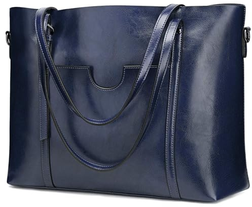 S-ZONE Women's Vintage 3-Way Genuine Leather Tote Shoulder Bag Handbag Fashion Handbag Messenger Bag ( Royal blue)(Size: L)