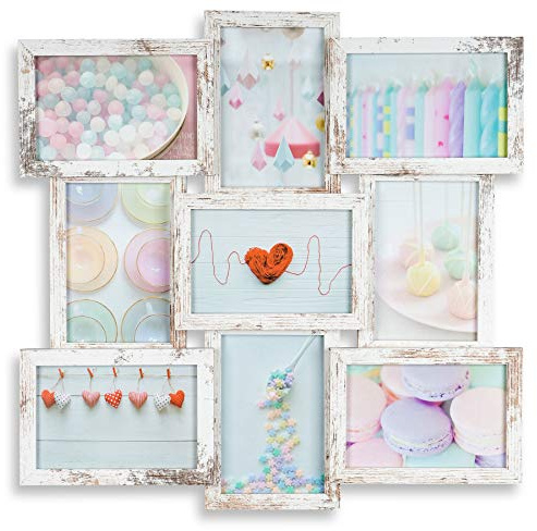 levandeo Bilderrahmen Collage 45x45cm 9 Fotos 10x15cm Shabby Chic MDF Holz Glas Vintage Landhausstil fertig montiert Wanddeko