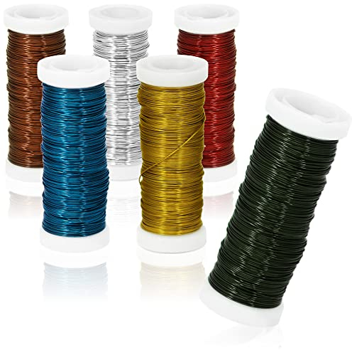 com-four® 6x 30 m Bindedraht in 6 praktischen Farben, Wickeldraht zum Basteln und Modellieren, Ø 0,37 mm (6 Stück - je 30m - 6 Farben)