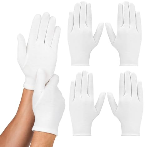 100% Cotton Moisturising and Protective Gloves for Eczema, Sensitive Dry Irritated Skin, Overnight Bedtime, Cosmetic Inspection, Spa Therapy, Jewellery Cleaning (2 Pairs (4 Gloves))