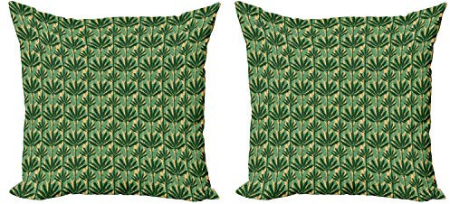 ABAKUHAUS Banana Leaf Throw Pillow Cushion Cover Pack of 2, Windmill Palm Trees, Zippered Double-Side Digital Print Decor, 60 cm x 60 cm, Pale Yellow Jade Green