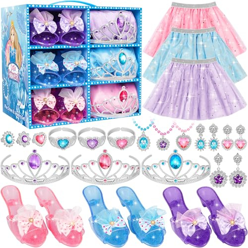 Princess Dress Up Toys & Jewelry Boutique Set for Girls, Costume Play Set with Skirts, Shoes, Crowns & Accessories, Pretend Role Play Gift for Toddler Girls Ages 3 4 5 6, Birthday Party Favors