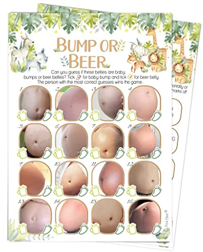 Bump or Beer - Safari-tema babyshower spel - 20 spelare
