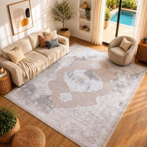 Livabliss Cuerogier Tappeto Vintage Tappeto per Soggiorno, Corridoio, Cucina Tappeti Salotto Classico, Orientale, leggera Manutenzione Pelo Corto, Grande, 120x170 cm Beige