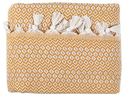 Tuiste - Coperta in cotone, adatta come copriletto, copridivano, coperta per TV, poltrona, estiva, picnic, giallo oro, 250 x 265 cm