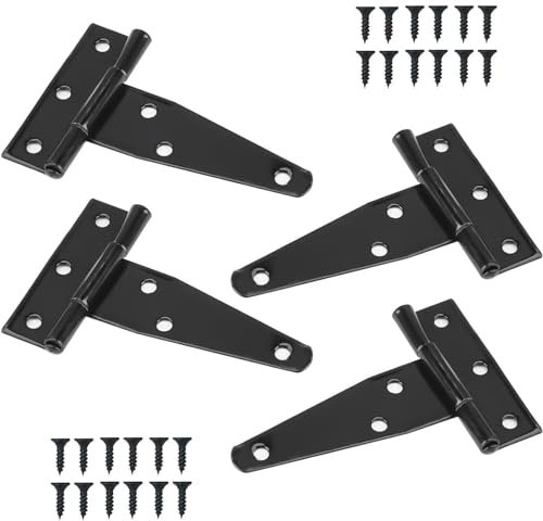 BSYFOP 4 Pcs Garden Gate Hinges, Heavy Duty Black Door Hinges with Screws for Wooden Shed, Barns, and Fence Gates