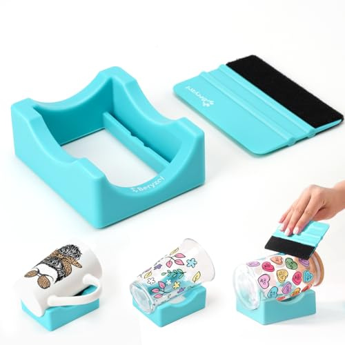 Beryzol Soporte de silicona para vasos, con rasqueta de fieltro, para aplicar calcomanías UV DTF / calcomanías de vinilo para vasos, mantiene las tazas en su lugar